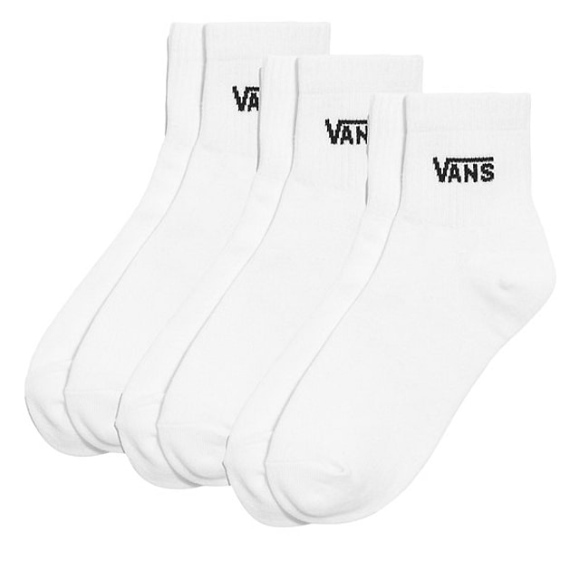 Vans Three Pack Classic Half Crew Socks in White, Nylon
