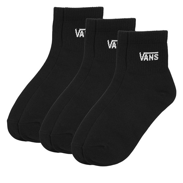 Vans Three Pack Classic Half Crew Socks in Black, Nylon