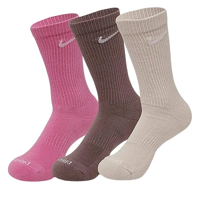 Nike Three Pack Everyday Plus Cushioned Crew Socks Pink/Beige/Brown White, Polyester