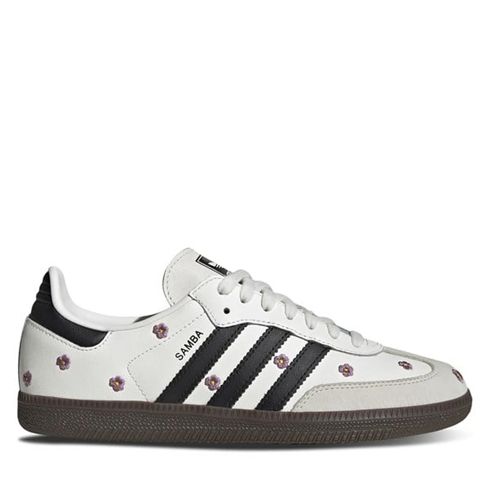 adidas Women's Samba OG Floral Embroidery Sneakers Black White Misc, Leather