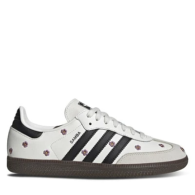 adidas Women's Samba OG Floral Embroidery Sneakers Black White Misc, Leather