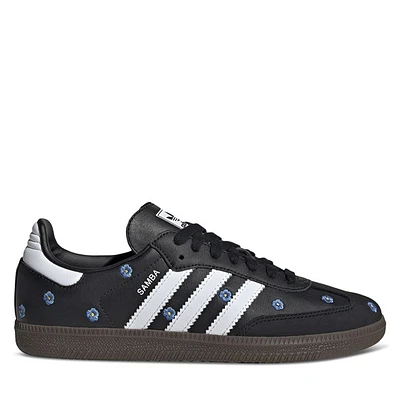 adidas Women's Samba OG Floral Embroidery Sneakers Black White, Leather