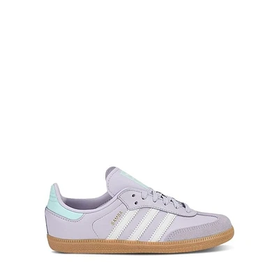 adidas Little Kids' Samba OG Sneakers in Purple/White/Gum, Size Largeittle Kid 2, Leather