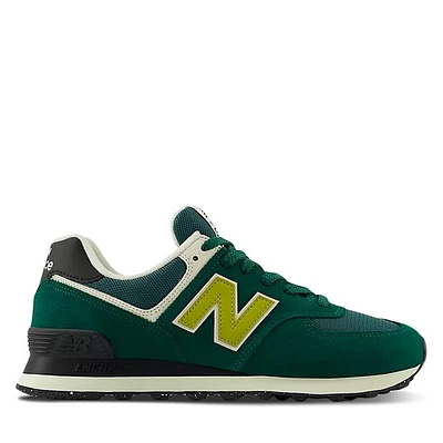 New Balance Men's 574 Sneakers in Green/Black/Yellow, Size 8, Suede