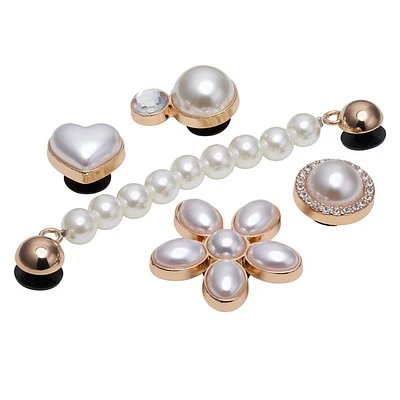 Crocs Dainty Pearl Jewelry Jibbitz in Silver/Gold in White