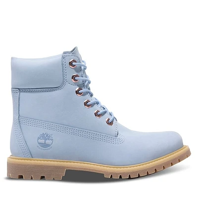Timberland Women's Premium 6-Inch Waterproof Lace-Up Boots in Baby Blue, Size 6.5, Leather