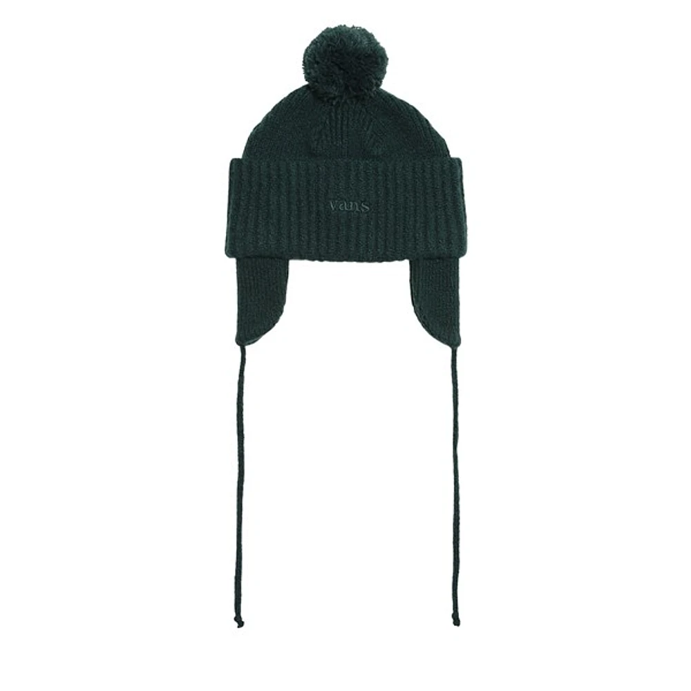 Vans Earflap Pom Beanie Hat in Green, Acrylic