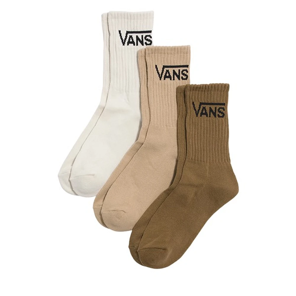 Vans Three Pack Classic Crew Socks in White/Beige/Terracotta in Brun Misc, Nylon