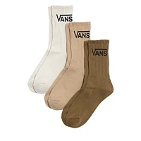 Vans Three Pack Classic Crew Socks in White/Beige/Terracotta in Brun Misc, Nylon