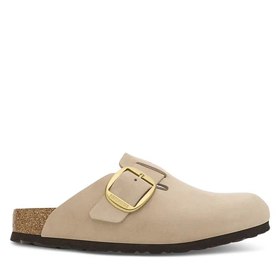 Birkenstock Women's Boston Big Buckle Clogs in Beige, Size 4 / EU 3.5, Suede