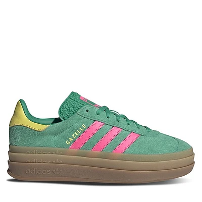 adidas Women's Gazelle Bold Sneakers Green/Pink/Yellow, Leather