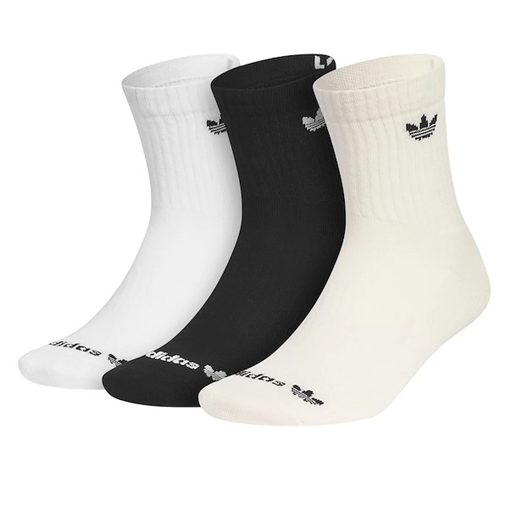 adidas Three Pack Cushioned Trefoil Crew Socks Black Beige in Neutral, Size Large, Polyester