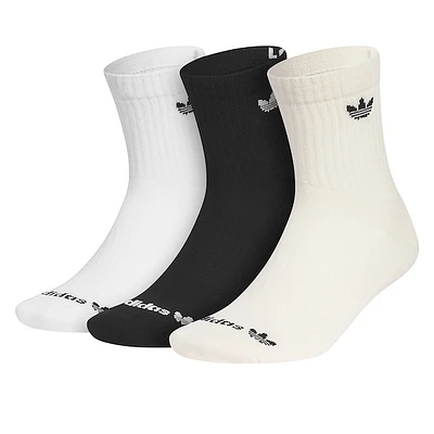 adidas Three Pack Cushioned Trefoil Crew Socks Black Beige in Neutral, Size Large, Polyester