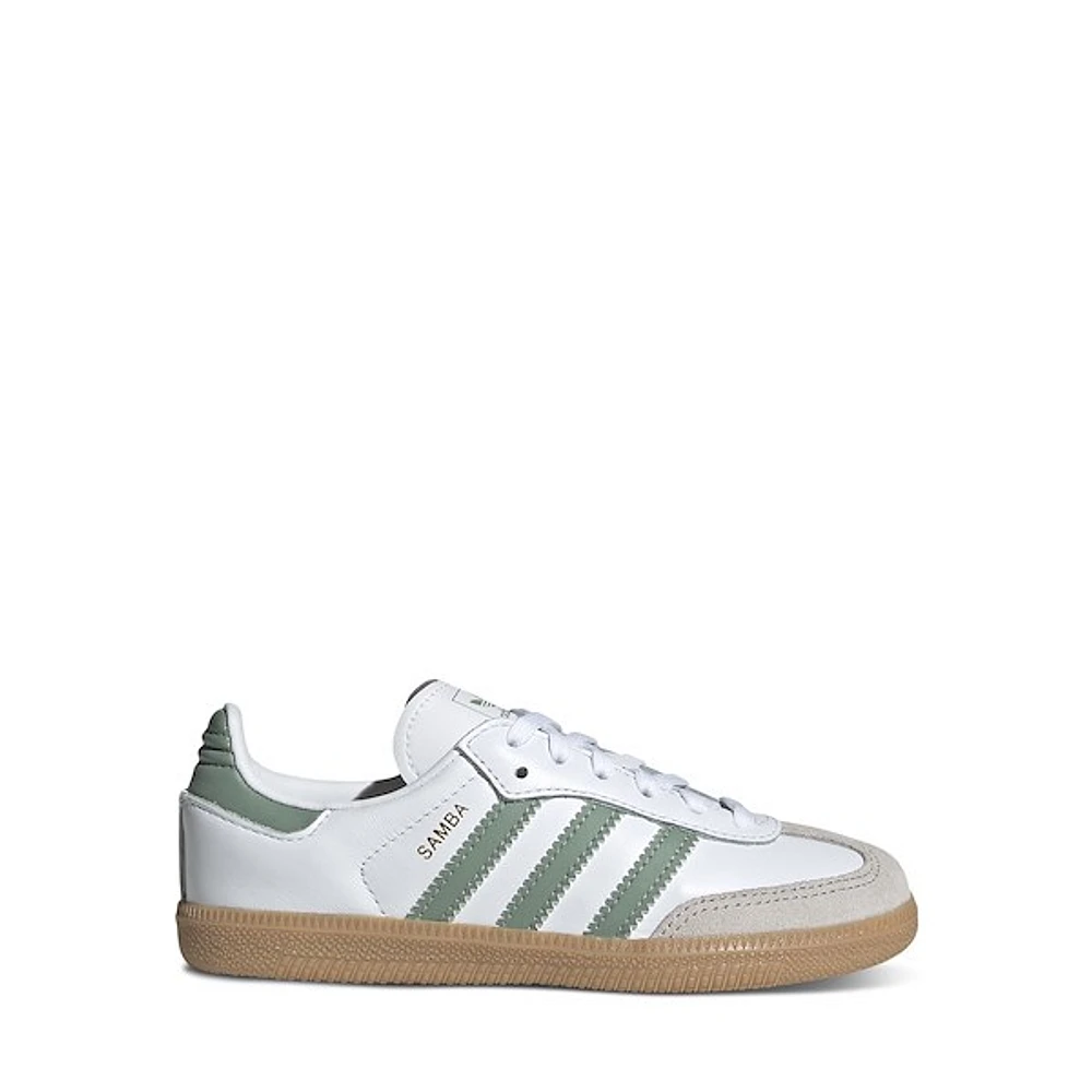 adidas Little Kid's Samba OG Sneakers White/Silver Green, Largeittle Kid Leather
