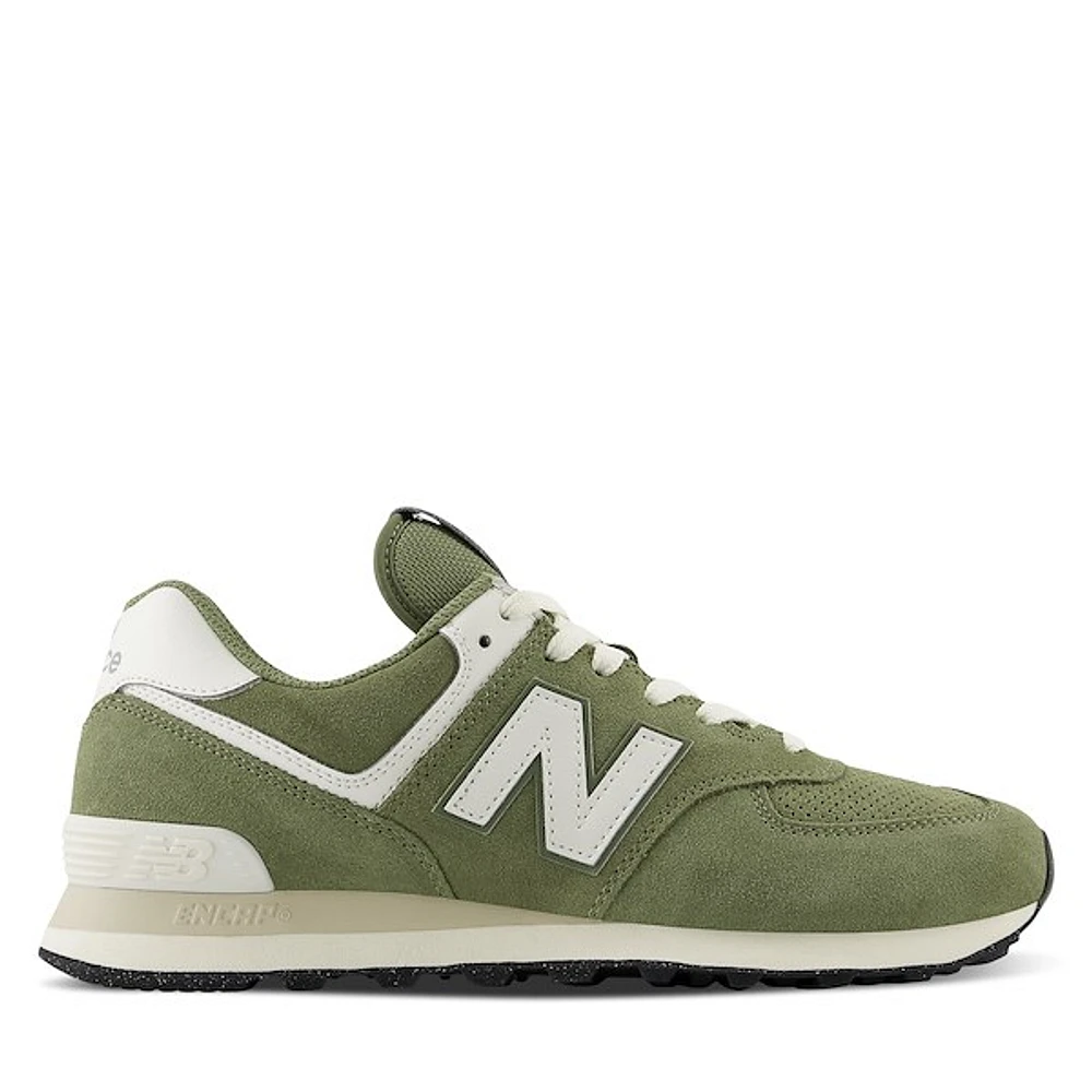 New Balance Men's 574 Sneakers Olive/Off-White Green Moyen, Suede