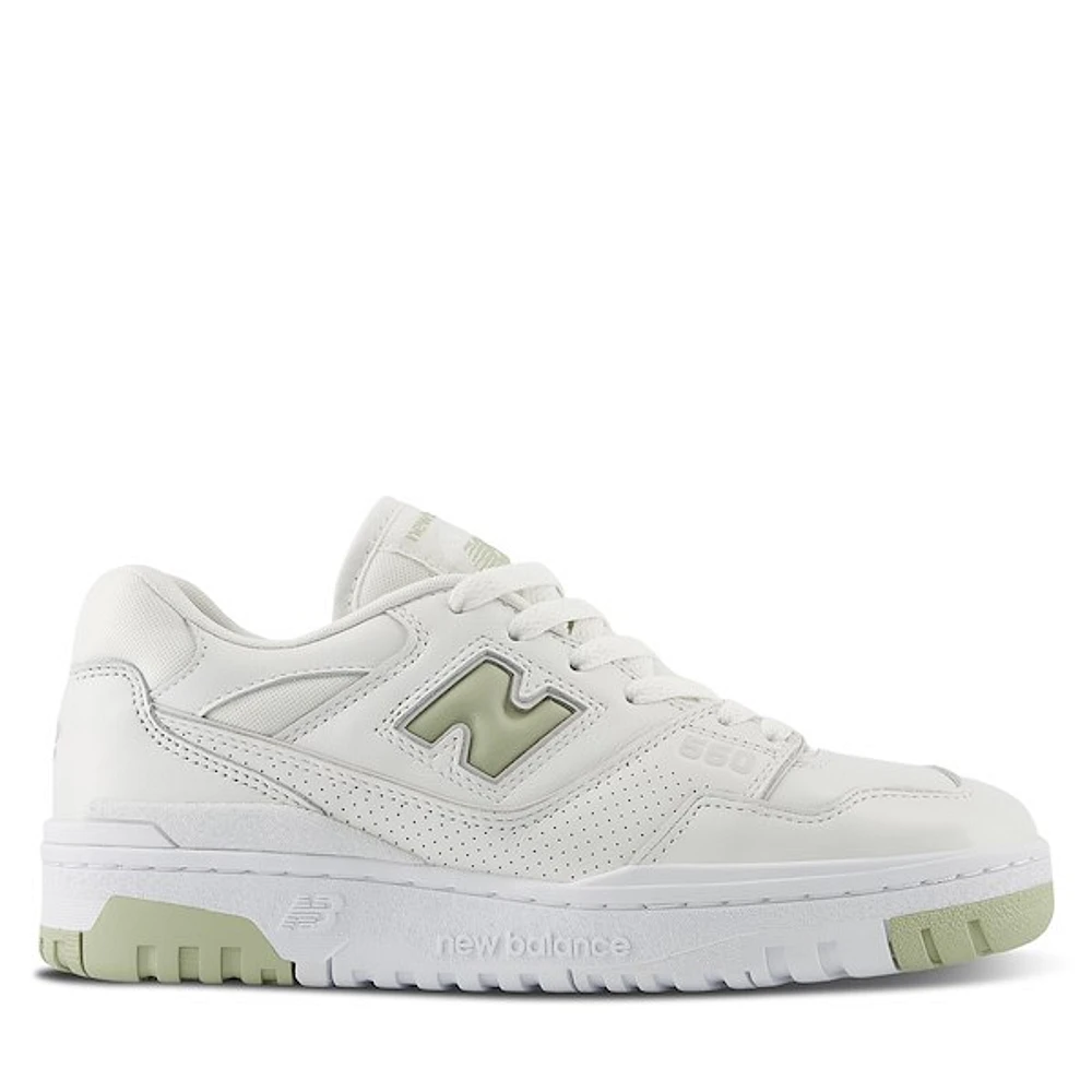 New Balance Women's BB550 Sneakers White/Olive Green, Leather