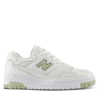 New Balance Women's BB550 Sneakers White/Olive Green, Leather