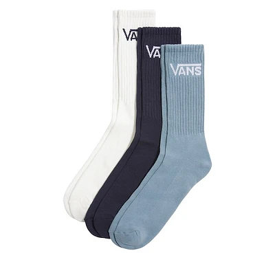 Vans 3-Pair Classic Crew Socks in White Navy Blue Blue, Nylon