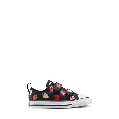 Converse Toddler's Chuck Taylor All Star Strawberry Easy On Sneakers Black White, Toddler Canvas