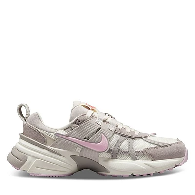 Nike Women's V2K Run Sneakers Dark Gray/Off-White/Pink Beige, Leather