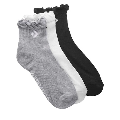 Converse 3-Pack Lettuce Edge Crew Socks in Gray White Black, Polyester