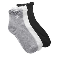 Converse 3-Pack Lettuce Edge Crew Socks in Gray White Black, Polyester