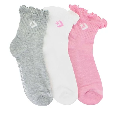 Converse 3-Pack Lettuce Edge Crew Socks in Pink/White/Gray in Rose, Polyester