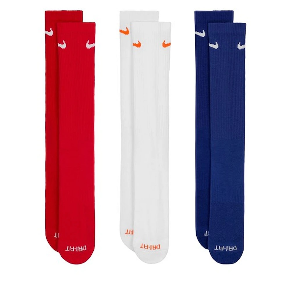 Nike Everyday Cushion Crew Socks Red/White/Blue Rouge Misc, Polyester