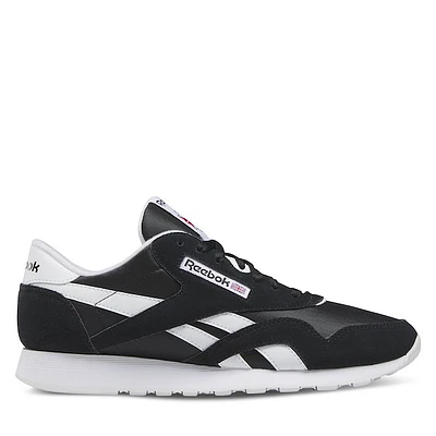 Reebok Men's Classic Nylon Sneakers Black White, Suede