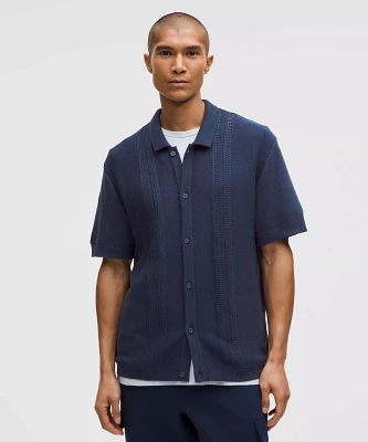 Cotton-Blend Knit Button Up Short-Sleeve Shirt | Men's Down & Dress Shirts