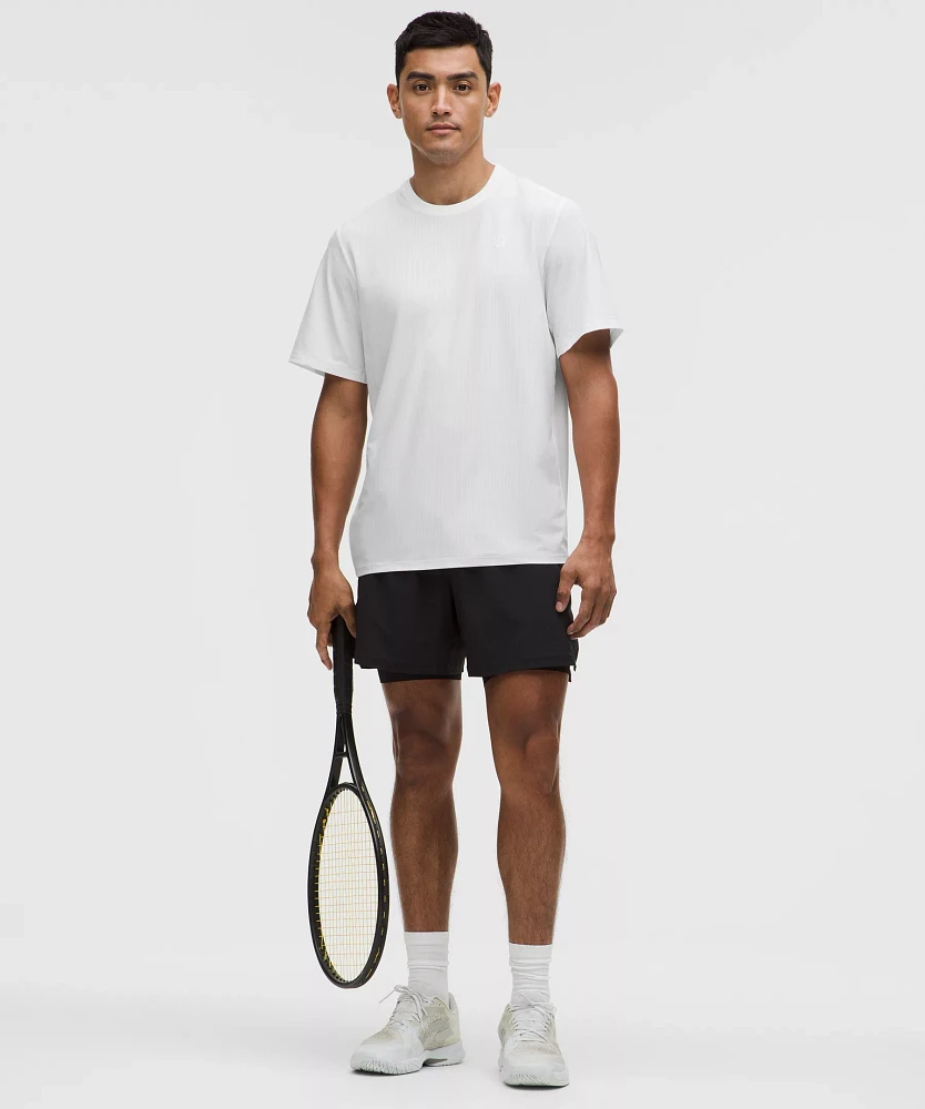 UV-Protective Striped Mesh Tennis T-Shirt | Men's Short Sleeve Shirts & Tee's