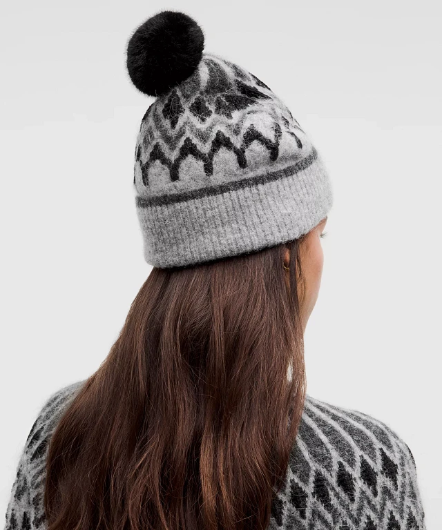Lululemon Athletica Jacquard Black and White Knit Beanie Lululemon Cross Chill Run Beanie - Feathered Jacquard Black  main image 3