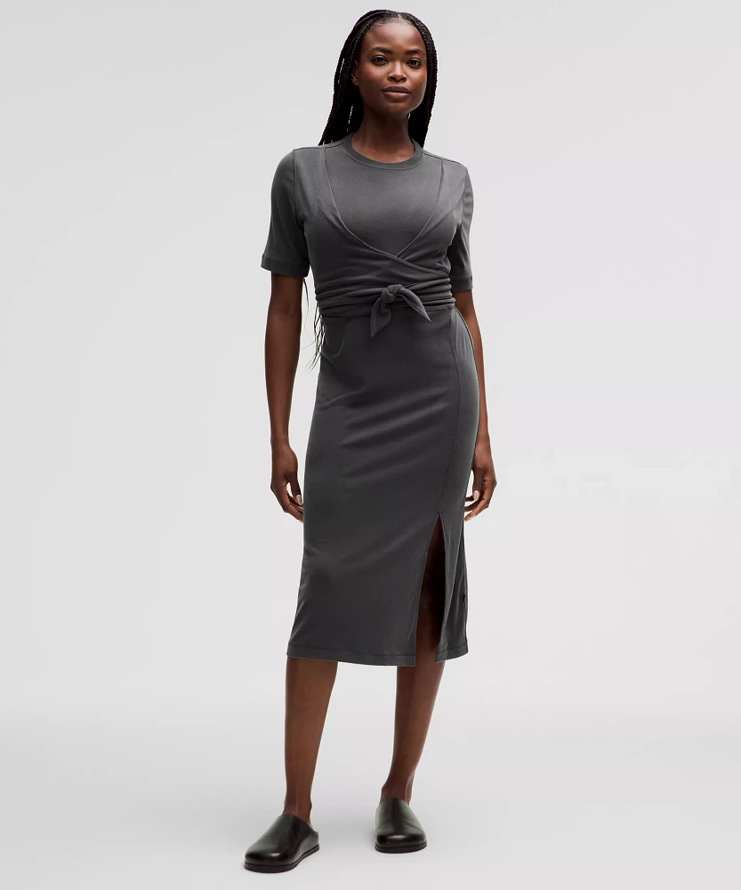 Wrap-Front Soft Ribbed Midi Dress | Women's Dresses