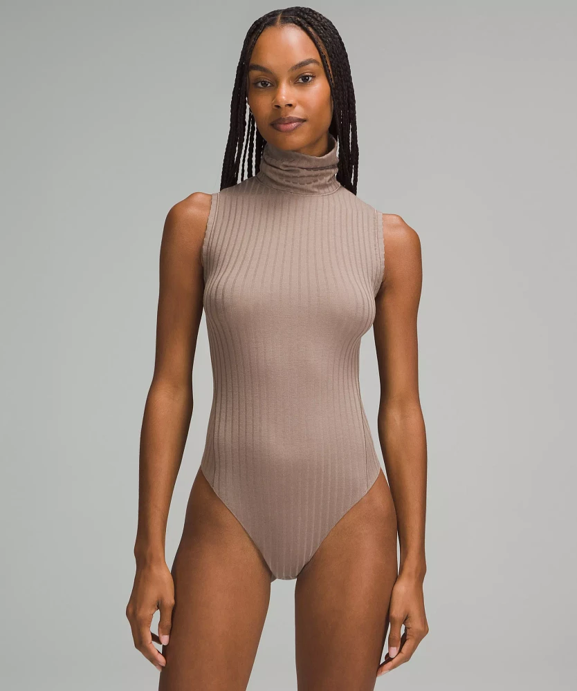 Ribbed Wool Turtleneck Sleeveless Bodysuit | Women's Bodysuits