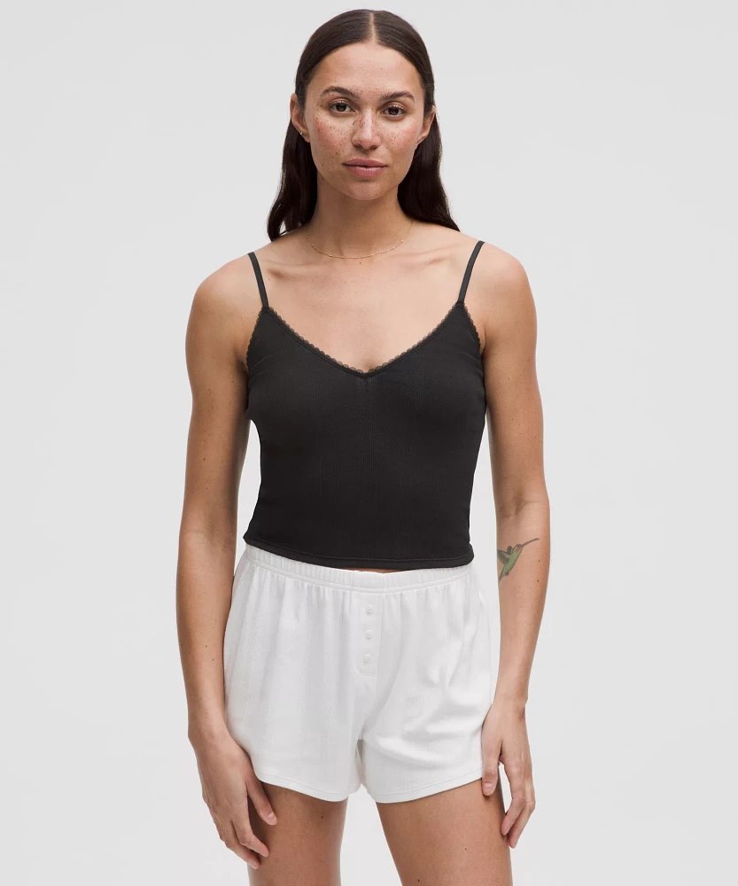 Cotton Pointelle Cropped Cami Tank Top | Women's Sleeveless & Tops