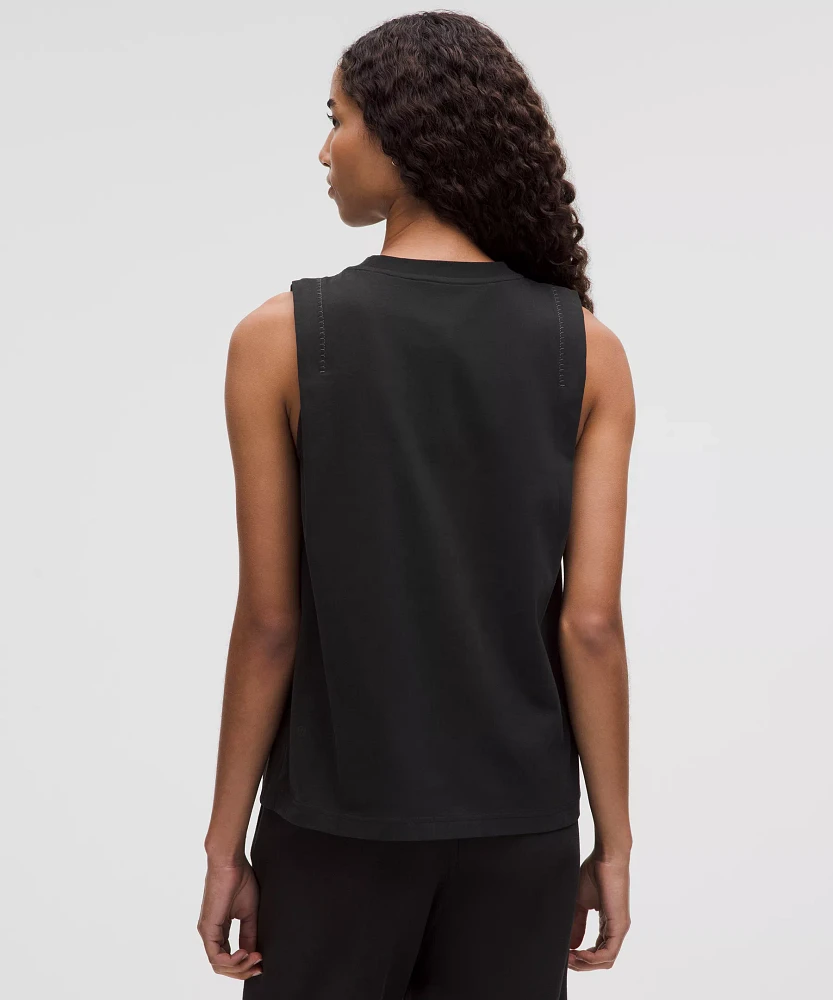 Cotton Jersey Stitch-Detail Tank Top | Women's Sleeveless & Tops