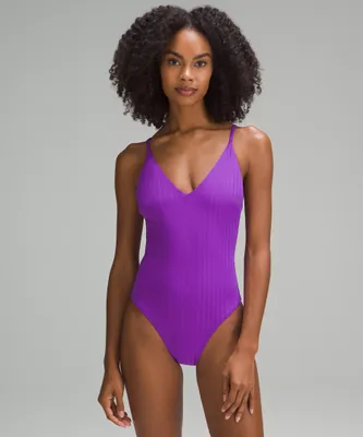 V-Neck Ribbed One-Piece Swimsuit | Women's Swimsuits