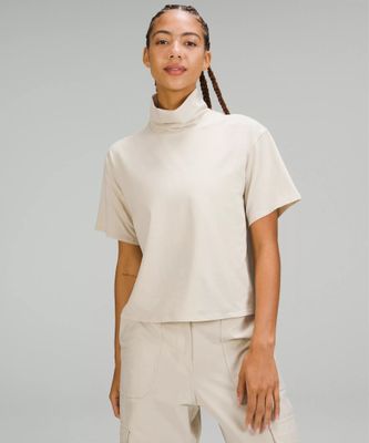 Relaxed-Fit Cotton-Blend Turtleneck T-Shirt | Women's Short Sleeve Shirts & Tee's