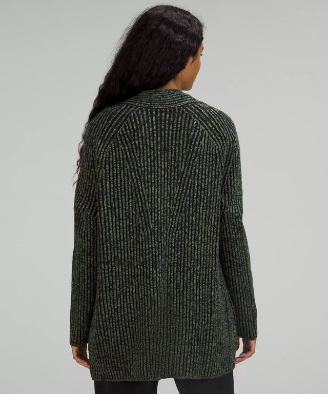 Lululemon Cotton-cashmere Blend Mock Neck Sweater In Green Foliage/true  Navy/black Granite