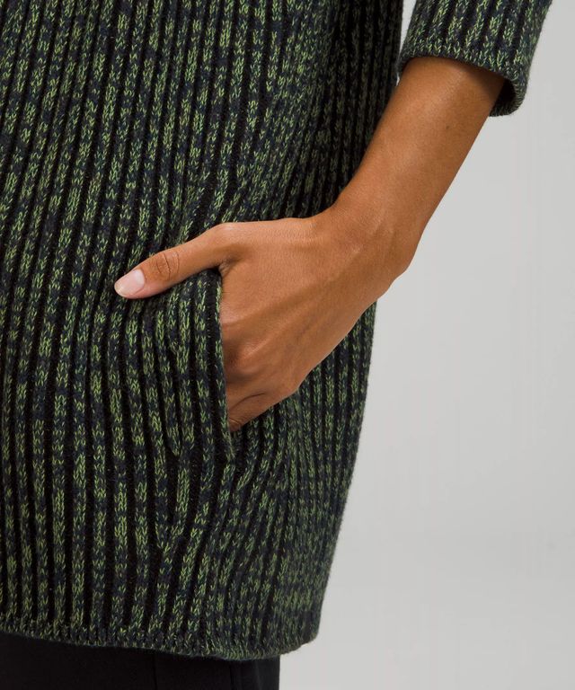 Lululemon Cotton-cashmere Blend Mock Neck Sweater In Green Foliage/true  Navy/black Granite