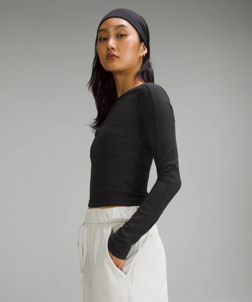 Asymmetrical Ribbed Cotton Long-Sleeve Shirt | Women's Long Sleeve Shirts