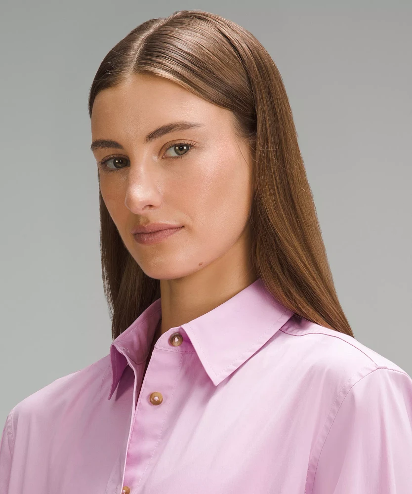 Relaxed-Fit Cotton-Blend Poplin Button-Down Shirt | Women's Long Sleeve Shirts