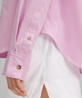 Relaxed-Fit Cotton-Blend Poplin Button-Down Shirt | Women's Long Sleeve Shirts