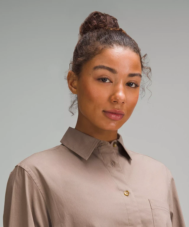 lululemon dress shirt women Lululemon Size Small Relaxed-Fit Cotton-Blend Poplin Button-Down Shirt, NWT, $98
