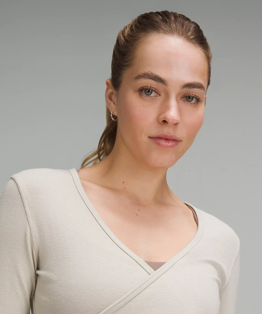 Wrap-Front Ribbed Long-Sleeve Top | Women's Long Sleeve Shirts