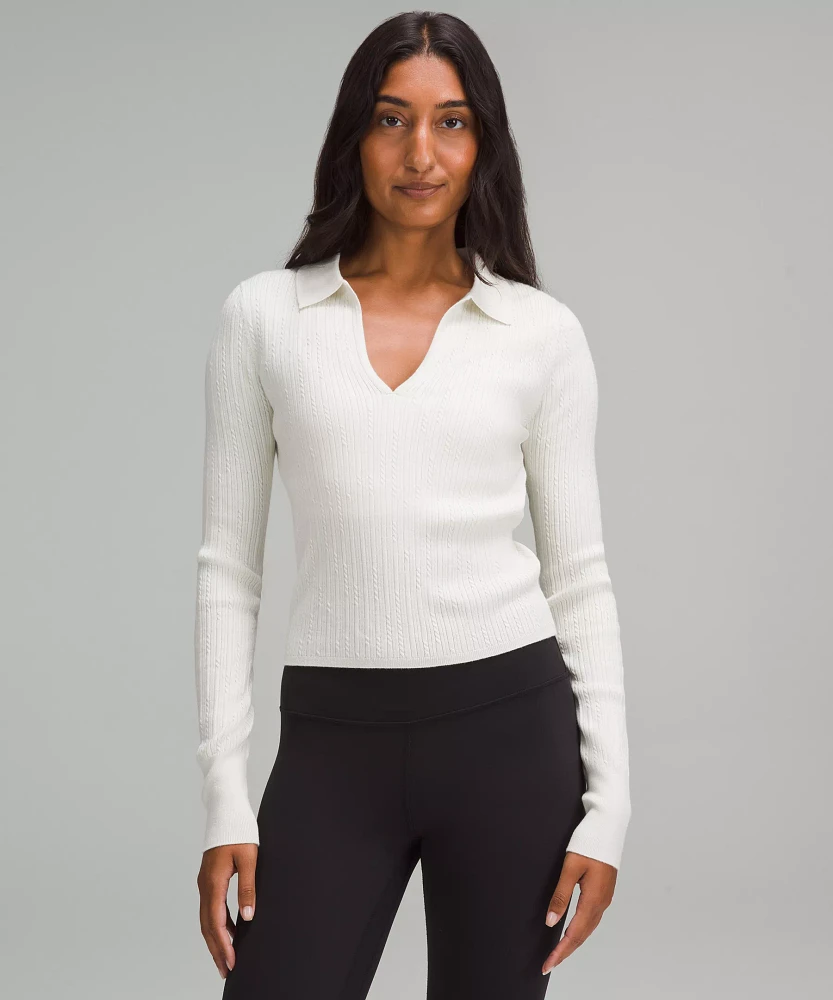 Ribbed Merino Wool-Blend Collared Sweater | Women's Sweaters