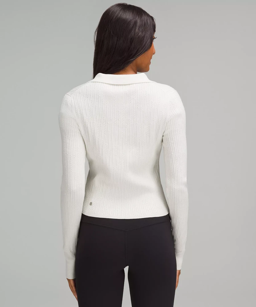 Ribbed Merino Wool-Blend Collared Sweater | Women's Sweaters