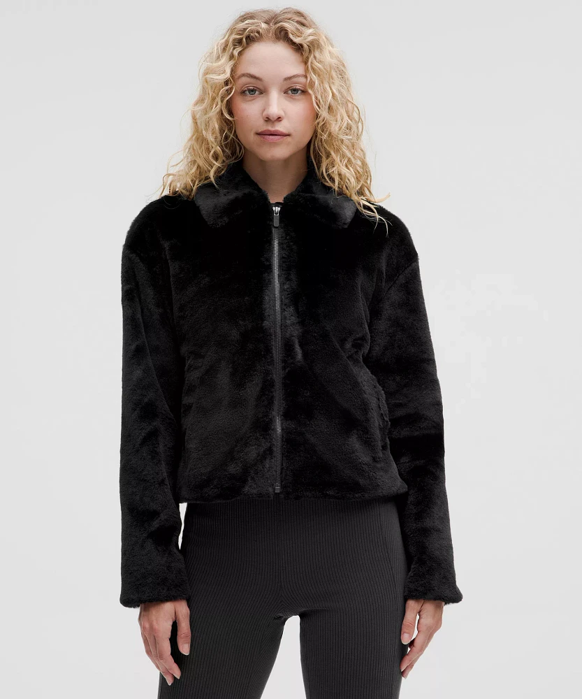 Plush Fleece Oversized-Collar Jacket | Women's Coats & Jackets