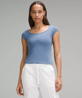 Cap-Sleeve Henley T-Shirt | Women's Short Sleeve Shirts & Tee's