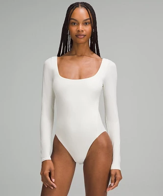 Wundermost Ultra-Soft Nulu Square-Neck Long-Sleeve Bikini Bodysuit | Women's Bodysuits